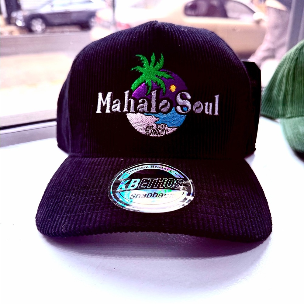 Hawaiian Black Corduroy Embroidered Snapback